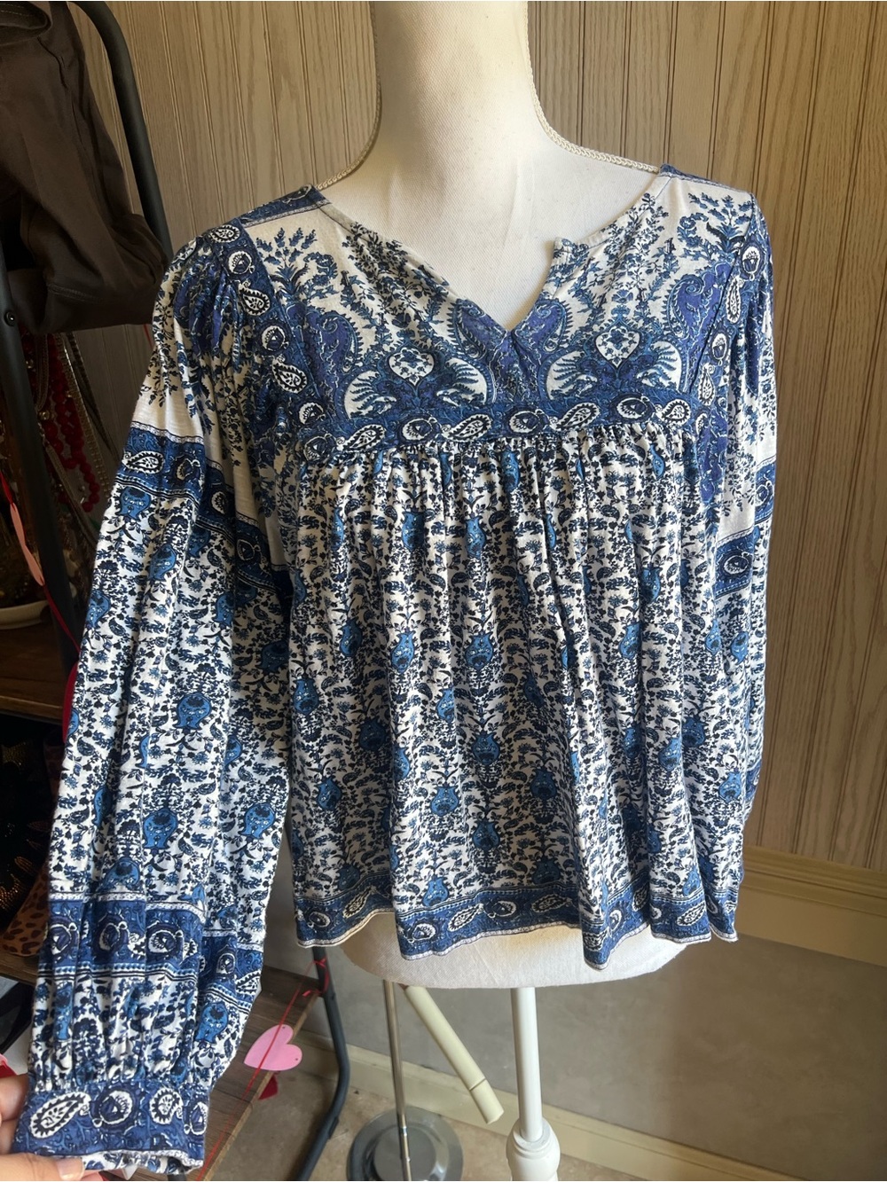Rachel Zoe Blue and White Printed Peasant Blouse - Picture 2 of 6